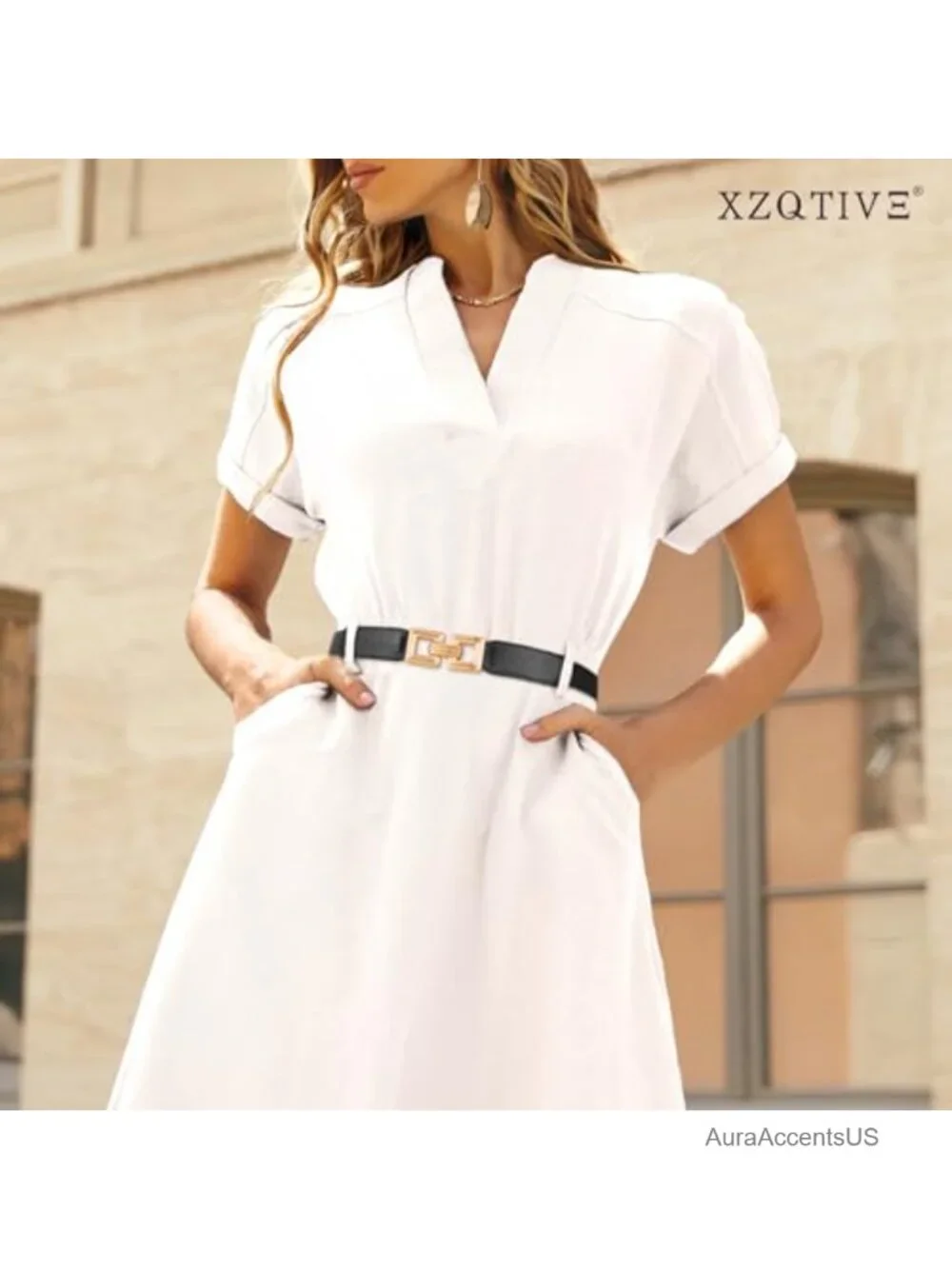 2 Pack Women's Skinny Stretchy Cinch Belt with Retro Gold Buckle